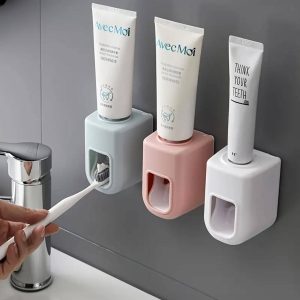 1pc Automatic Toothpaste Squeezer Wall Mount Non-Drilling Toothpaste Dispenser For Bathroom, Minimalist Style Bathroom Storage